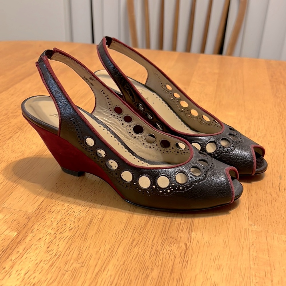 😍Shoes for Lovely People size 6M retro vintage 70s style slingback wedges😍